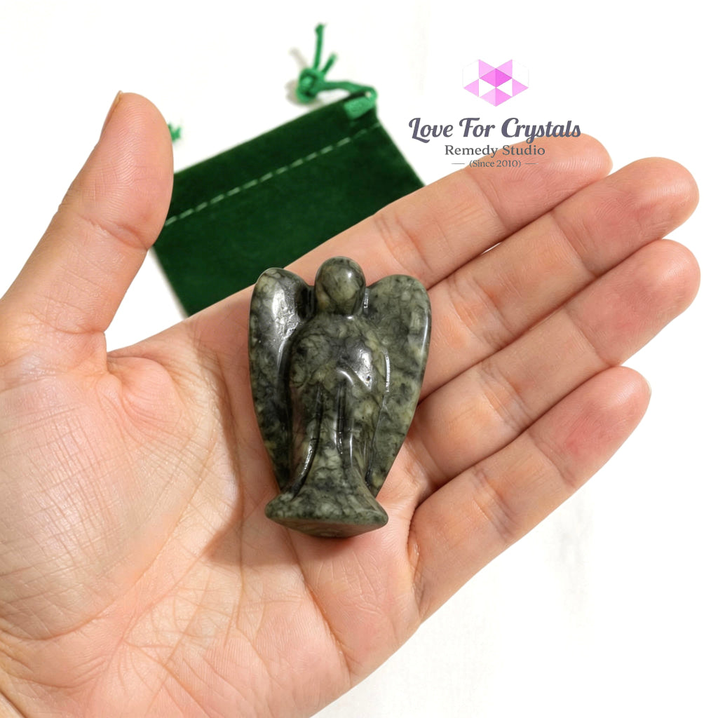 Serpentine Jade Pocket Angel 50mm (Archangel Raphael’s Blessings) Random Piece (50mm) with Velvet Pouch Angel