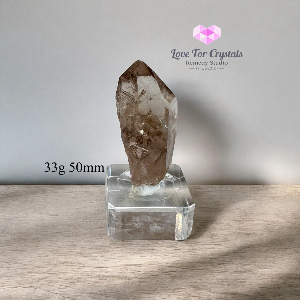 Smoky Lemurian Quartz Raw Points with Acrylic Stand (Brazil) 33g 50mm Lemurian Seed