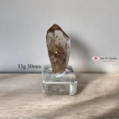 Smoky Lemurian Quartz Raw Points with Acrylic Stand (Brazil) 33g 50mm Lemurian Seed