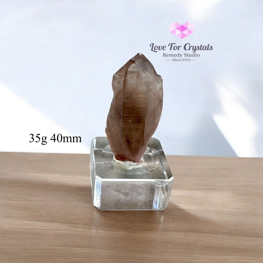 Smoky Lemurian Quartz Raw Points with Acrylic Stand (Brazil) 35g 40mm Lemurian Seed