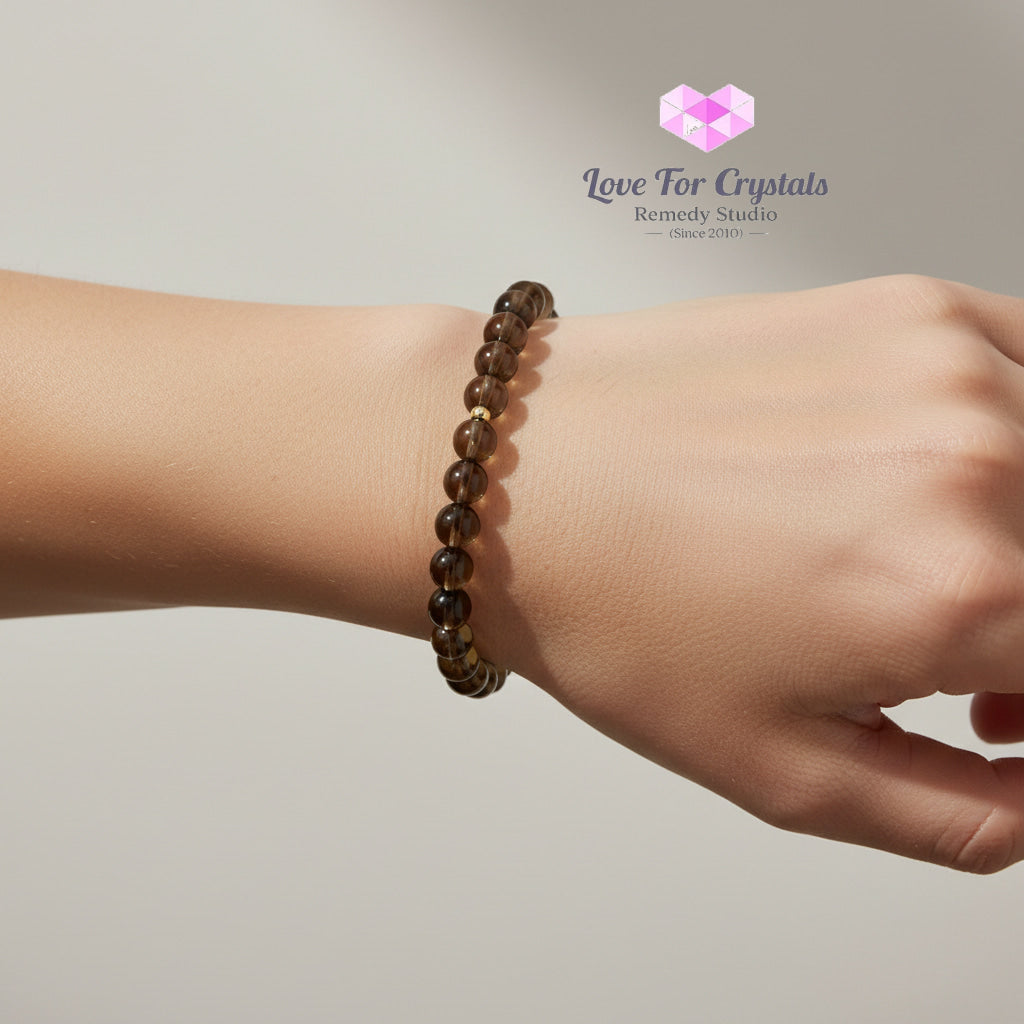 Smoky Quartz 6mm Bracelet with 14K Gold Filled - Smoky quartz