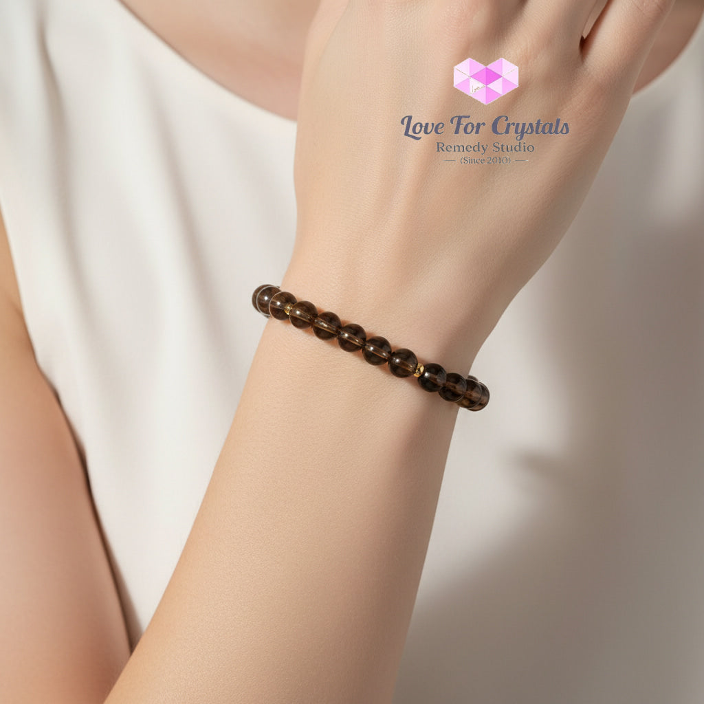 Smoky Quartz 6mm Bracelet with 14K Gold Filled - Smoky quartz