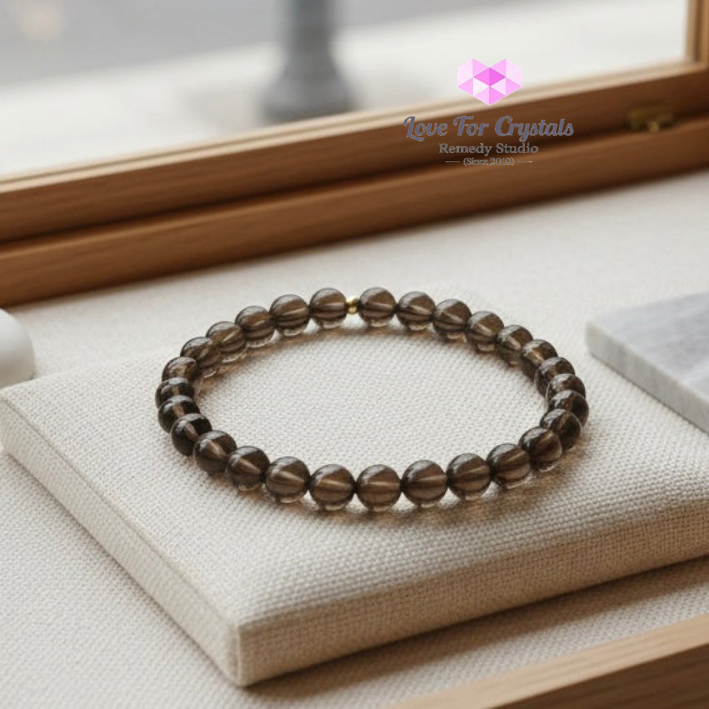 Smoky Quartz 6mm Bracelet with 14K Gold Filled - Smoky quartz
