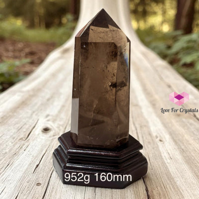 Smoky Quartz Anchor Pointer with Wooden Stand 952g 160mm (Half polished) Smoky quartz