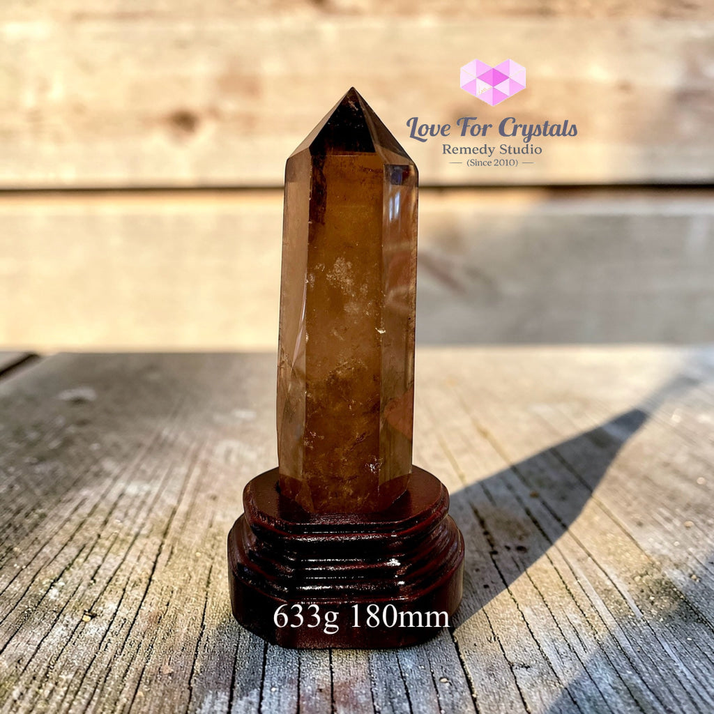 Smoky Quartz Aura Guard Tower Pointer (Encoded & Activated) 633g 180mm Smoky quartz