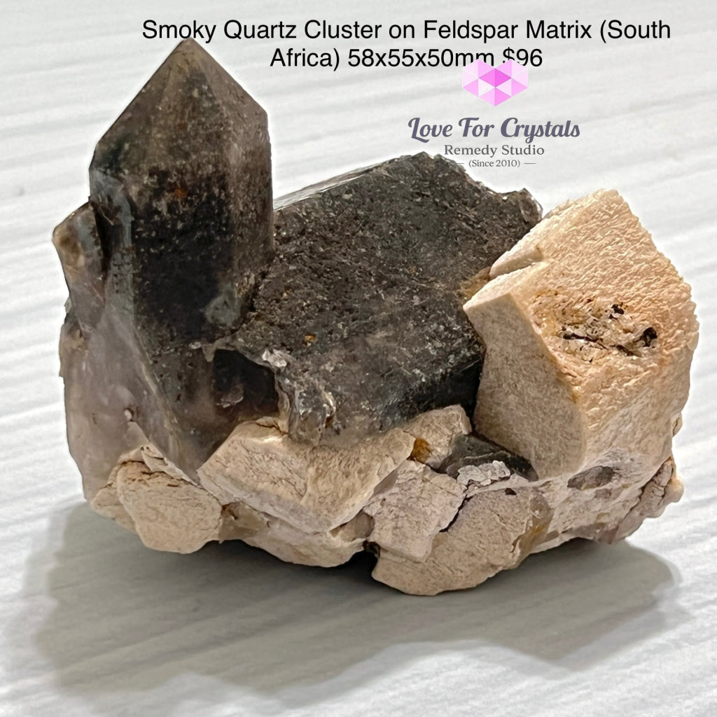 Smoky Quartz Cluster On Feldspar Matrix (South Africa) Collectors 58X55X50Mm