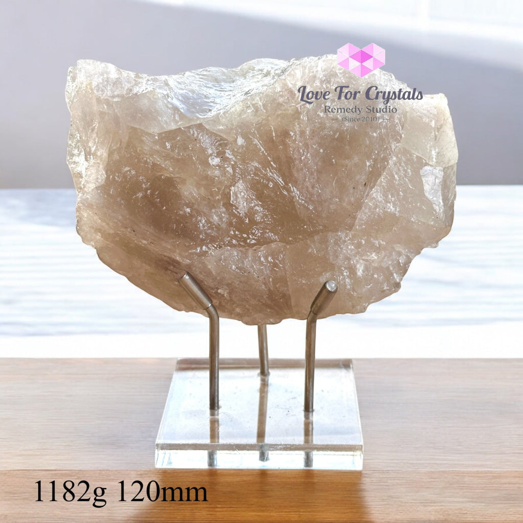 Smoky Quartz Raw With Acrylic Stand (Large) Brazil (Aaa Grade) 1182G 120Mm Crystals