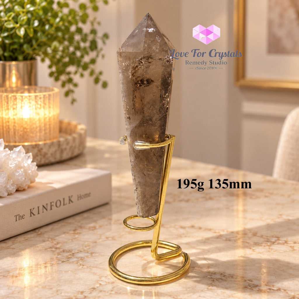 Smoky Quartz Sword of Light & Protection (Brazil) with Stand (Pre-coded & Activated) - 195g 135mm - Smoky quartz