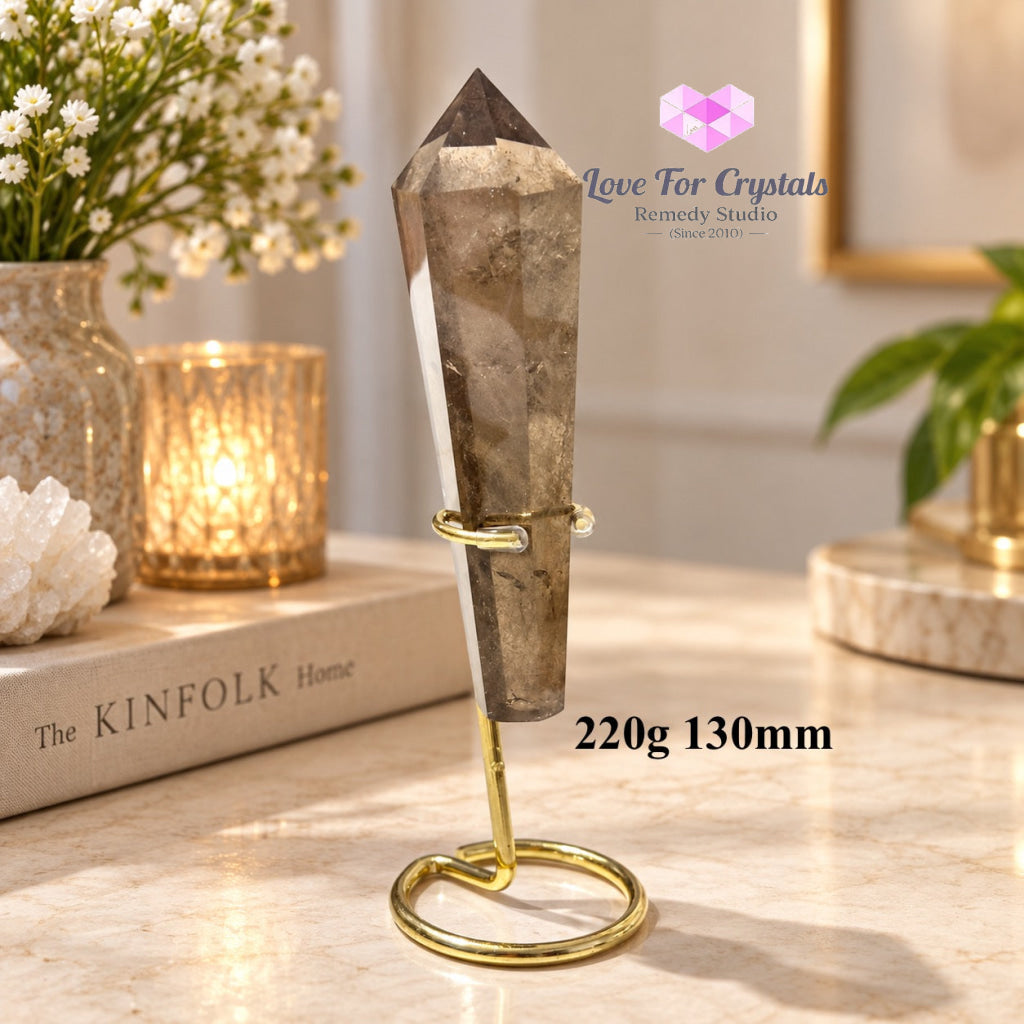 Smoky Quartz Sword of Light & Protection (Brazil) with Stand (Pre-coded & Activated) - 220g 130mm - Smoky quartz