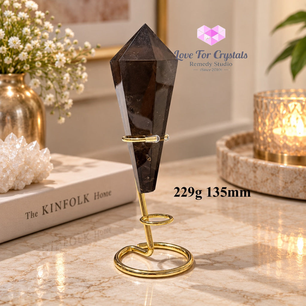 Smoky Quartz Sword of Light & Protection (Brazil) with Stand (Pre-coded & Activated) - 229g 135mm - Smoky quartz