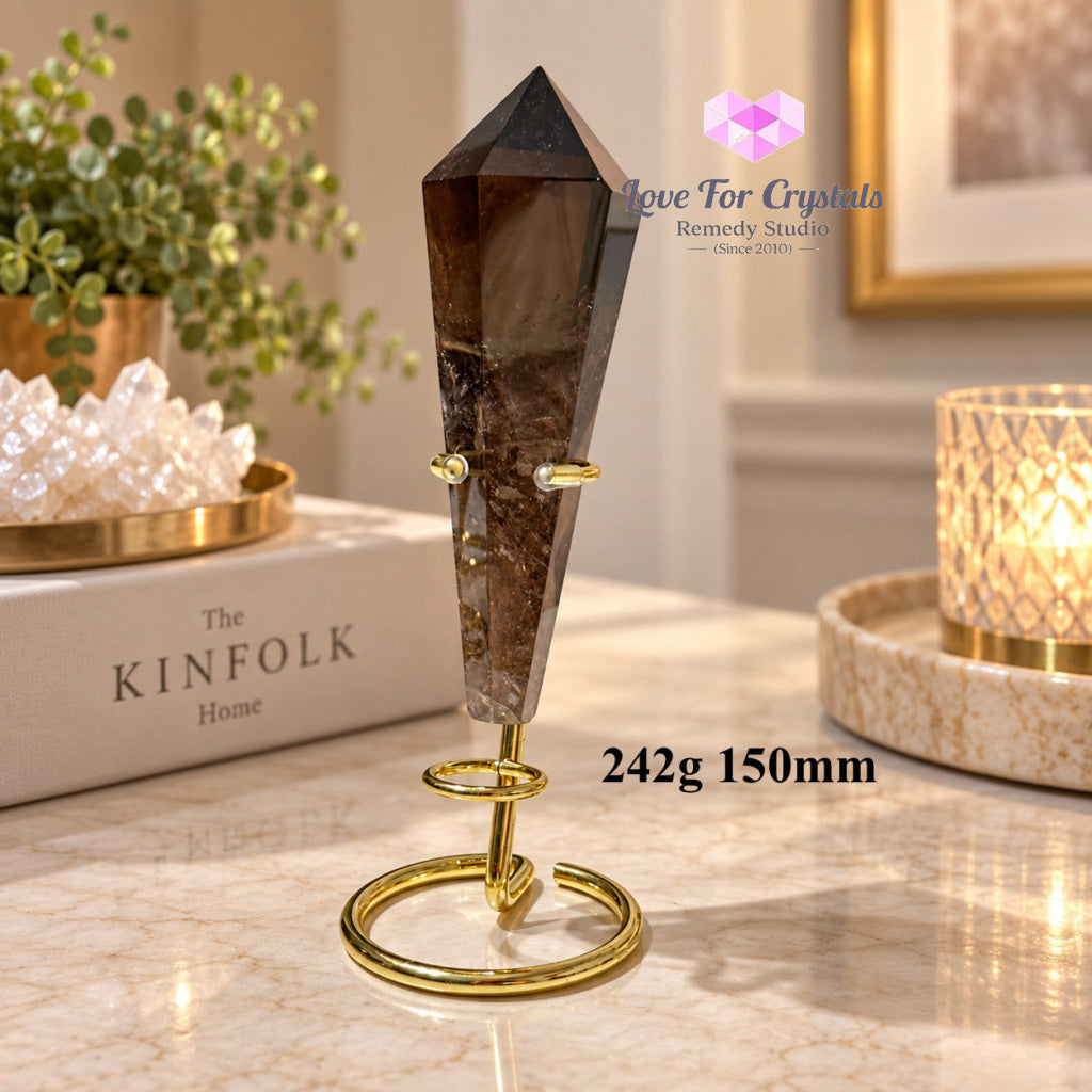 Smoky Quartz Sword of Light & Protection (Brazil) with Stand (Pre-coded & Activated) - 242g 150mm - Smoky quartz