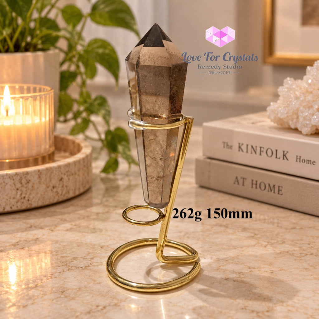 Smoky Quartz Sword of Light & Protection (Brazil) with Stand (Pre-coded & Activated) - 262g 150mm - Smoky quartz