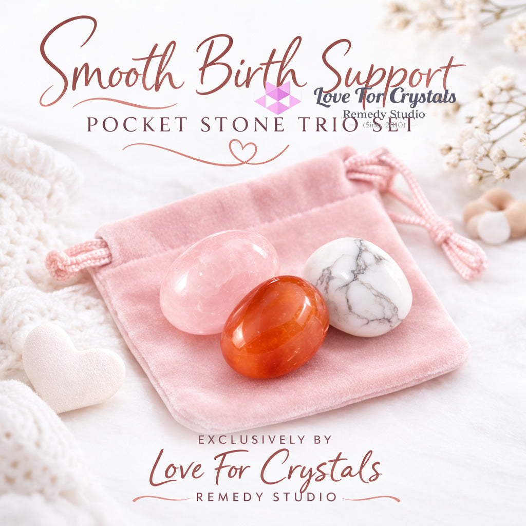 Smooth Birth Support Stone Set (Rose Quartz Carnelian Howlite 15-20mm) Random Set (3-Piece Stone in Velvet Pouch)