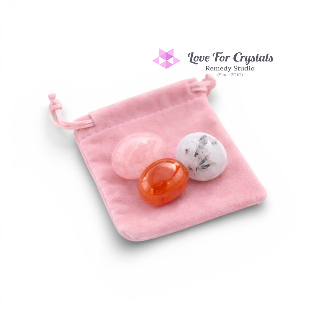 Smooth Birth Support Stone Set (Rose Quartz Carnelian Howlite 15-20mm) Random Set (3-Piece Stone in Velvet Pouch)