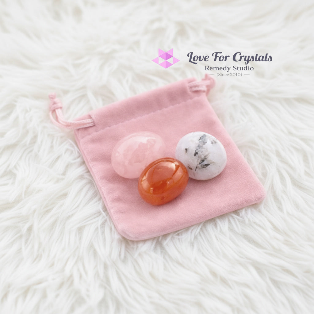 Smooth Birth Support Stone Set (Rose Quartz Carnelian Howlite 15-20mm) Random Set (3-Piece Stone in Velvet Pouch)