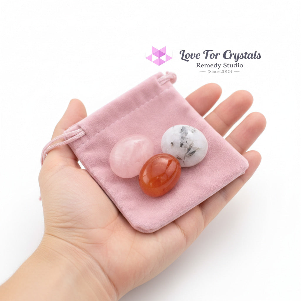 Smooth Birth Support Stone Set (Rose Quartz Carnelian Howlite 15-20mm) Random Set (3-Piece Stone in Velvet Pouch)