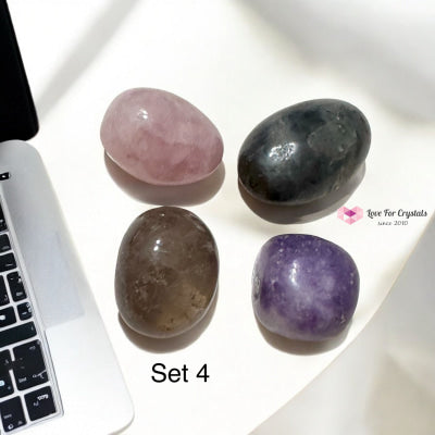 Social Media Detox Crystal Set (Smoky Quartz Lepidolite Rose Labradorite) 25-35Mm 4 Sets