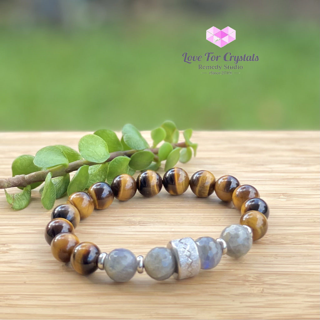 Stability Crystal Remedy Bracelet For Men (Premium Series) Tigers Eye Labradorite & Stainless Steel
