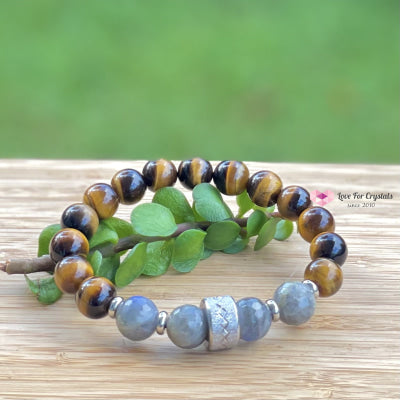 Stability Crystal Remedy Bracelet For Men (Premium Series) Tigers Eye Labradorite & Stainless Steel