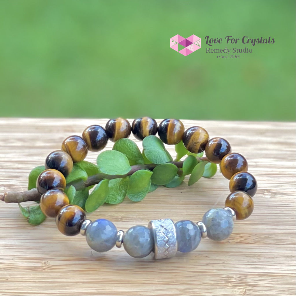 Stability Crystal Remedy Bracelet For Men (Premium Series) Tigers Eye Labradorite & Stainless Steel