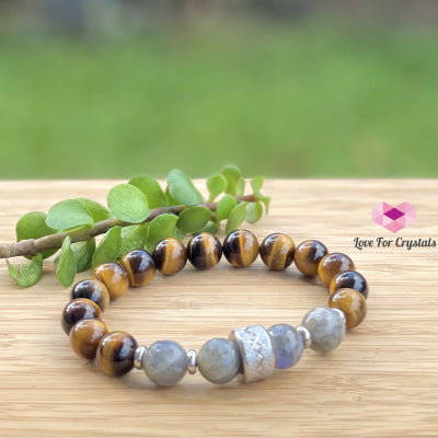 Stability Crystal Remedy Bracelet For Men (Premium Series) Tigers Eye Labradorite & Stainless Steel