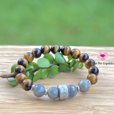 Stability Crystal Remedy Bracelet For Men (Premium Series) Tigers Eye Labradorite & Stainless Steel