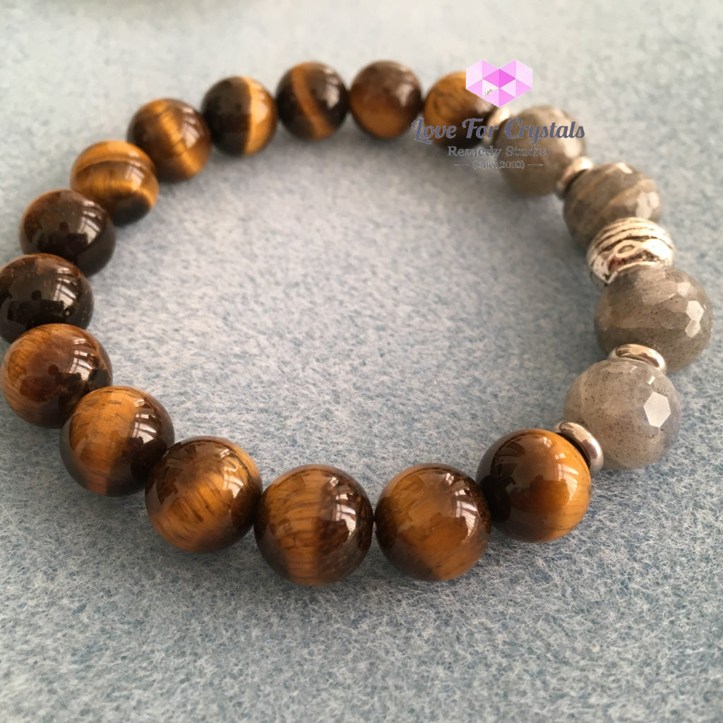 Stability Bracelet (Mens Premium Series) Tigers Eye Labradorite & Stainless Steel Spacers Remedy