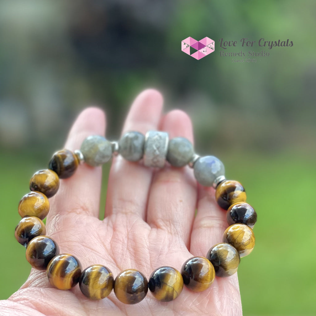 Stability Crystal Remedy Bracelet For Men (Premium Series) Tigers Eye Labradorite & Stainless Steel