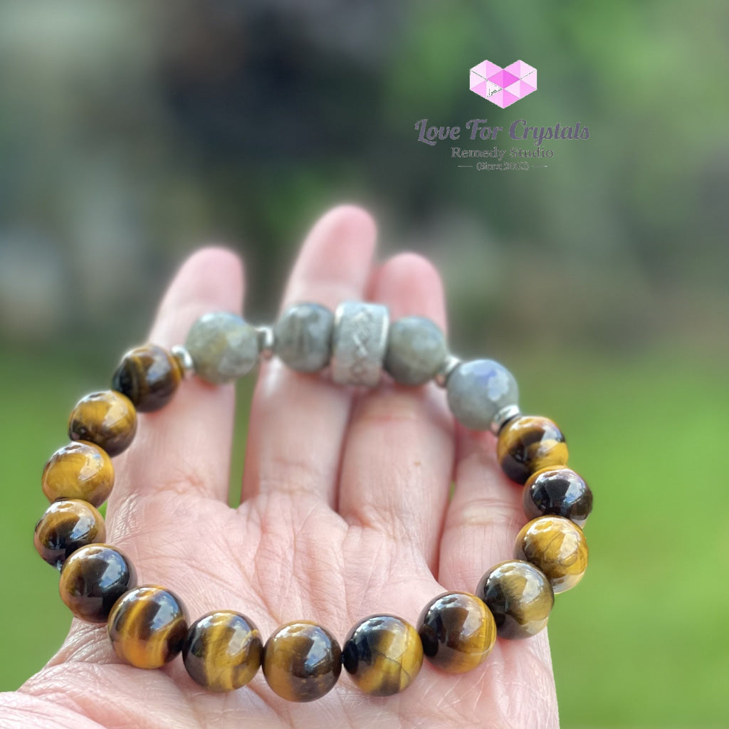 Stability Crystal Remedy Bracelet For Men (Premium Series) Tigers Eye Labradorite & Stainless Steel
