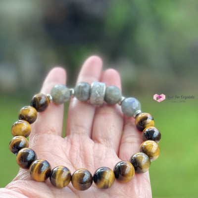 Stability Crystal Remedy Bracelet For Men (Premium Series) Tigers Eye Labradorite & Stainless Steel