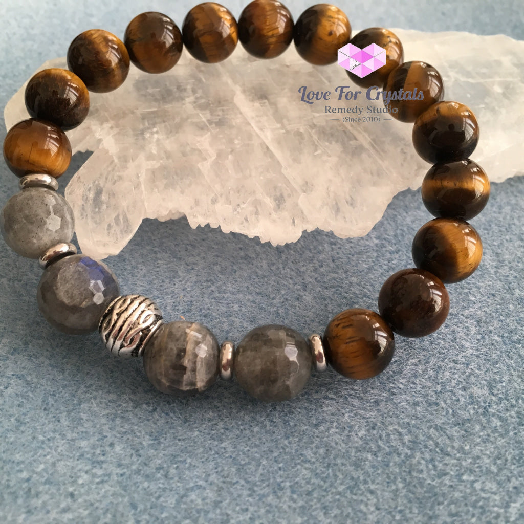 Stability Bracelet (Mens Premium Series) Tigers Eye Labradorite & Stainless Steel Spacers Remedy