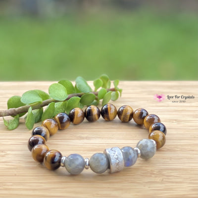 Stability Crystal Remedy Bracelet For Men (Premium Series) Tigers Eye Labradorite & Stainless Steel