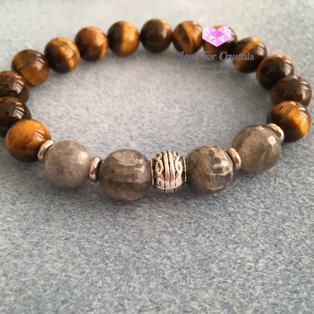 Stability Bracelet (Mens Premium Series) Tigers Eye Labradorite & Stainless Steel Spacers Remedy
