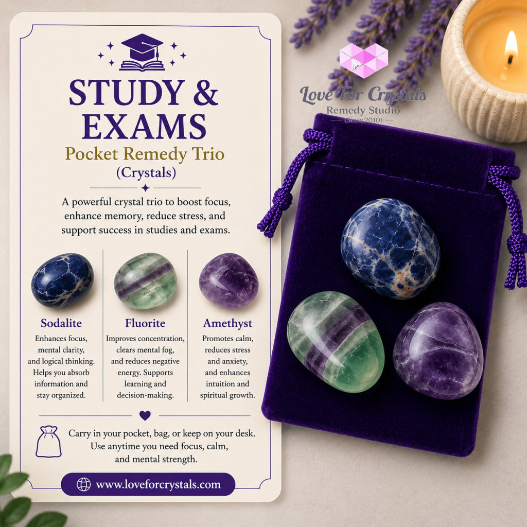 STUDY & EXAMS Pocket Remedy Crystal Trio Set (Sodalite Fluorite Amethyst) 15-20mm - Set of 3 Stones - Crystal sets