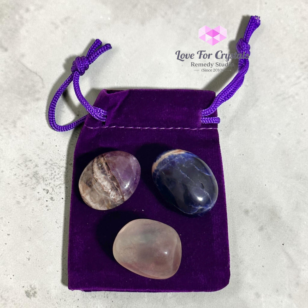 STUDY & EXAMS Pocket Remedy Crystal Trio Set (Sodalite Fluorite Amethyst) 15-20mm - Set of 3 Stones - Crystal sets