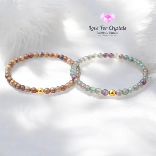 Study & Focus Duo Bracelet Set (4mm Crazy Lace Agate & Fluorite with 14k gold filled) Bracelet