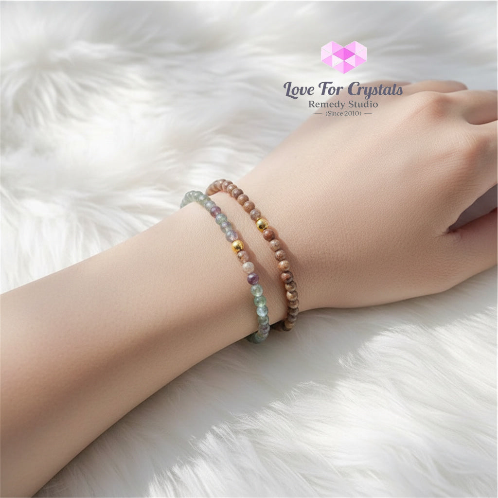 Study & Focus Duo Bracelet Set (4mm Crazy Lace Agate & Fluorite with 14k gold filled) Bracelet