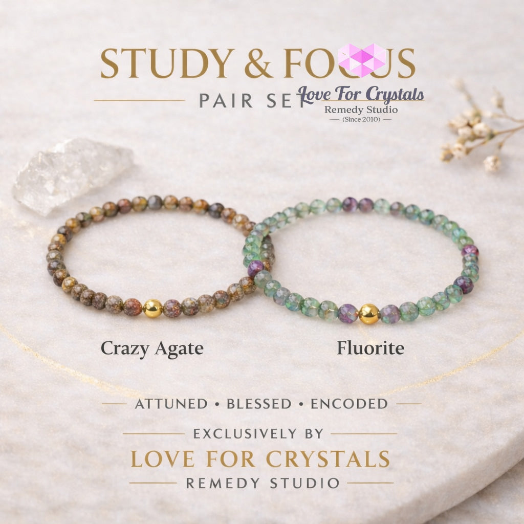 Study & Focus Duo Bracelet Set (Crazy Agate Fluorite)