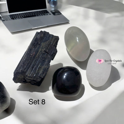 Tech Detox & Protection Crystal Set (Tourmaline Obsidian Selenite Fluorite) 8 Set