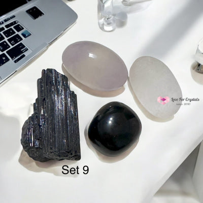 Tech Detox & Protection Crystal Set (Tourmaline Obsidian Selenite Fluorite) 9 Set