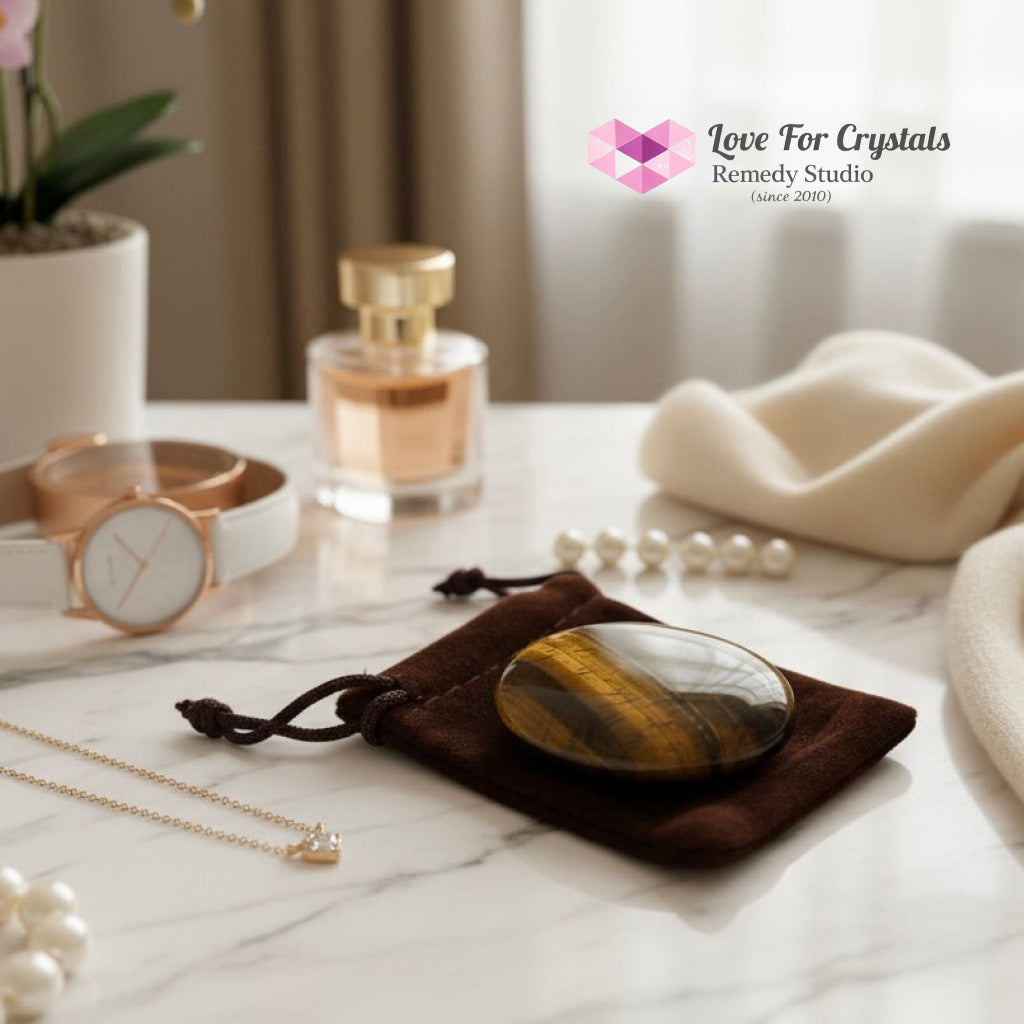 Tiger’s Eye Confidence Anchor Palm Stone 45mm (Encoded & Activated) Random Piece (45mm) Palm stone