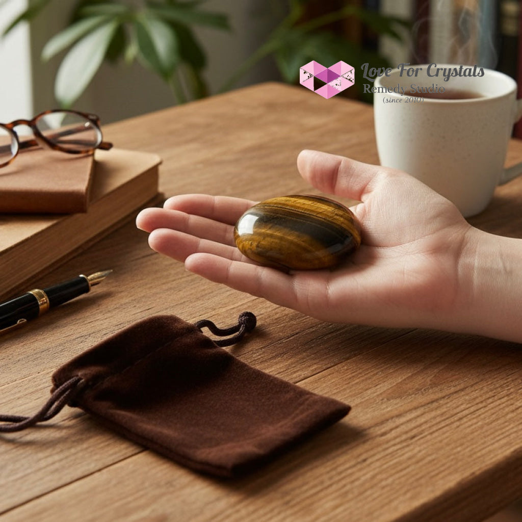Tiger’s Eye Confidence Anchor Palm Stone 45mm (Encoded & Activated) Random Piece (45mm) Palm stone