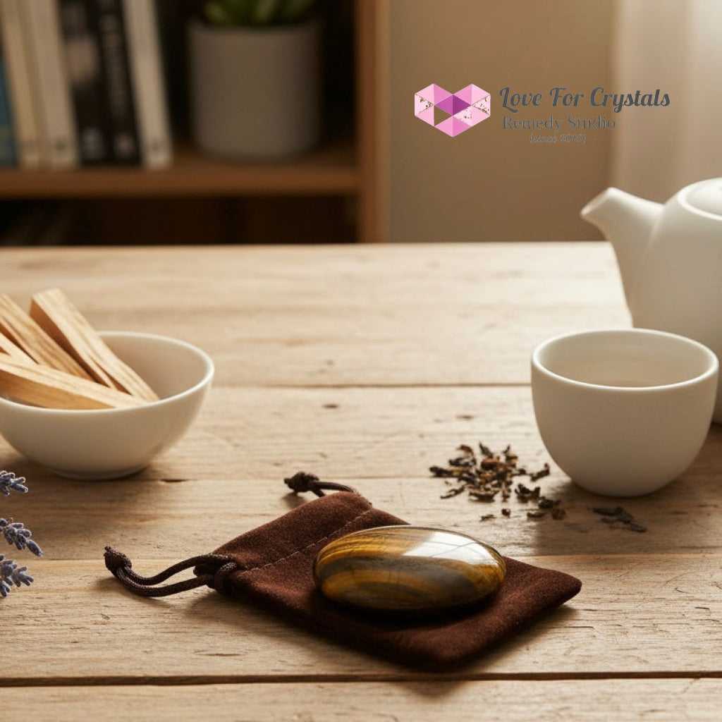 Tiger’s Eye Confidence Anchor Palm Stone 45mm (Encoded & Activated) Random Piece (45mm) Palm stone