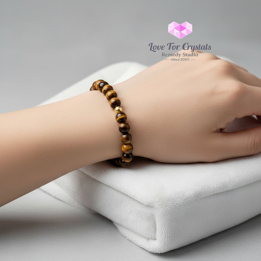 Tiger’s Eye Stability & Financial Strength 6mm Bracelet with 14k gold filled bead Bracelets & Bangles