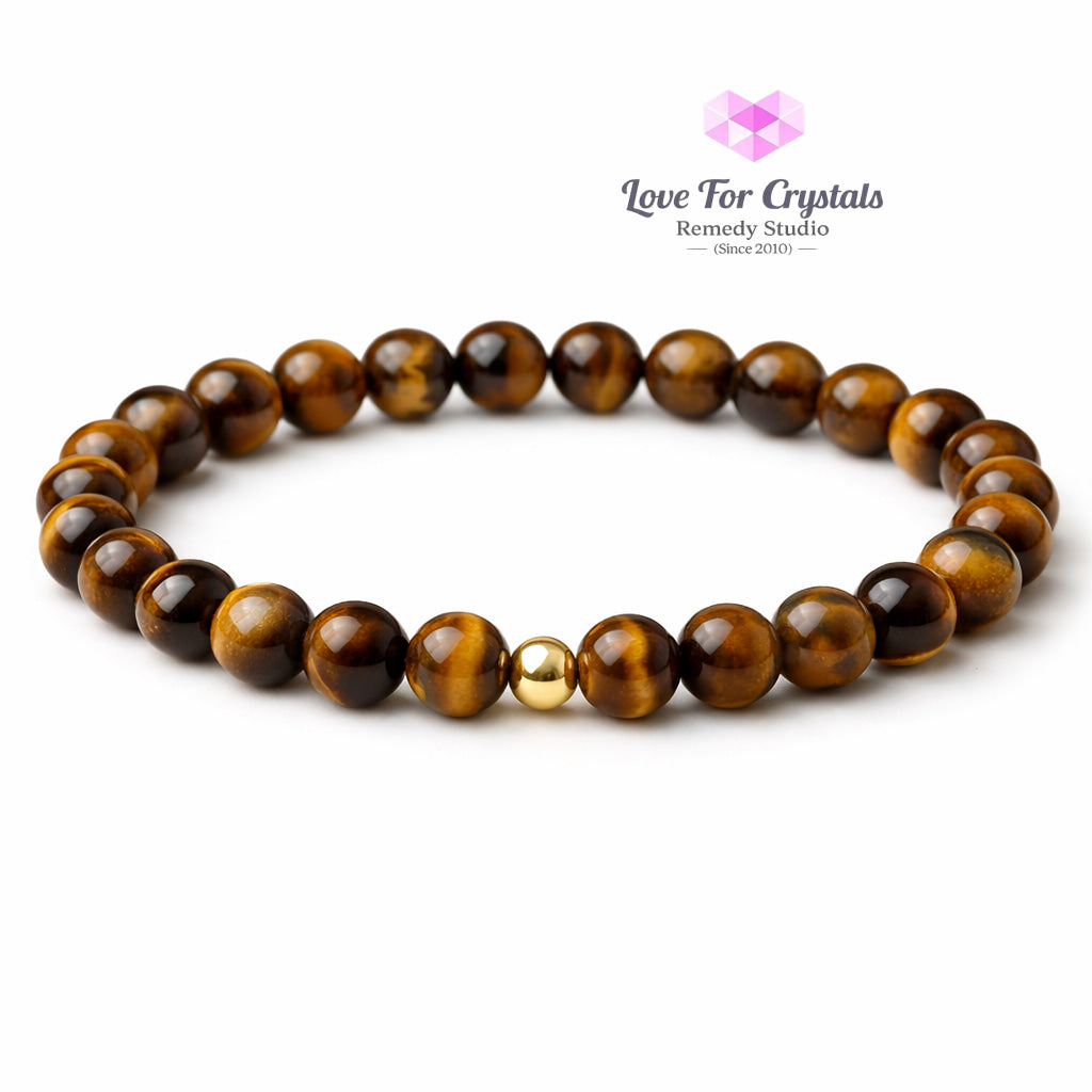 Tiger’s Eye Stability & Financial Strength 6mm Bracelet with 14k gold filled bead Bracelets & Bangles