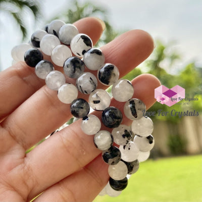 Tourmalinated Quartz Gemstone Energy Bracelet 8Mm Bracelets & Bangles