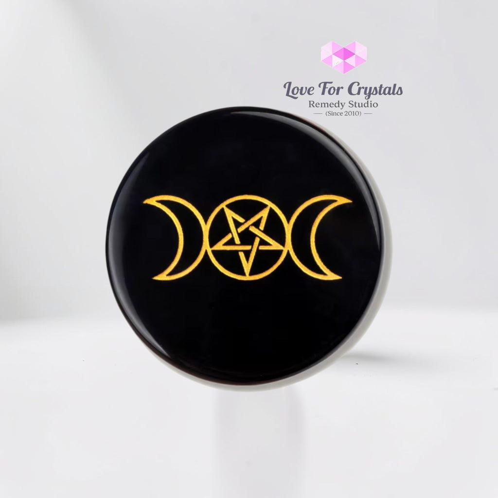 Triple Moon Black Obsidian Disc 50mm with Stand (Manifestation) - 50mm disc with stand - Obsidian