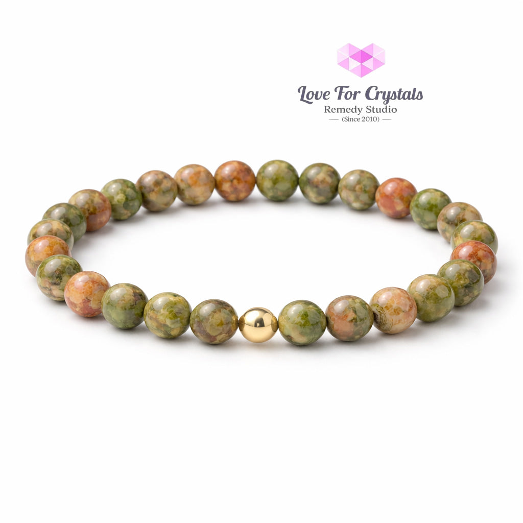 Unakite Emotional Reset 6mm Bracelet with 14k gold filled bead Bracelets & Bangles