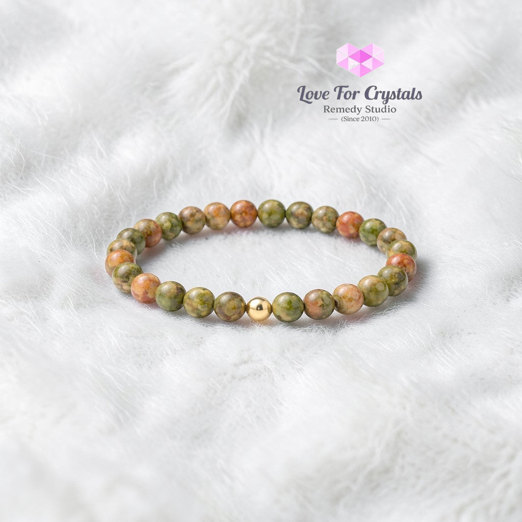 Unakite Emotional Reset 6mm Bracelet with 14k gold filled bead Bracelets & Bangles