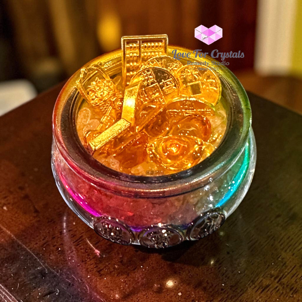 Wealth Activation Glass Bowl – 4cm (Rainbow Amber Golden) - Rainbow - Citrine